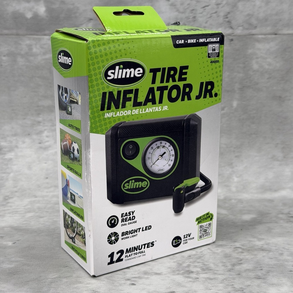 Slime 40059 Tire Inflator, Junior, Compact, Powerful, Portable Car Air Black